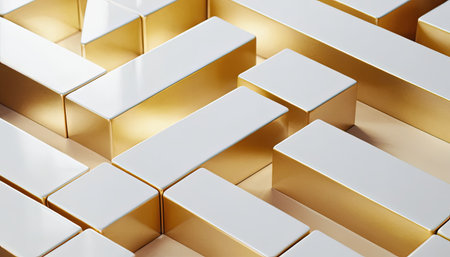 3d rendering of a pile of golden and white cubes in a rowの素材