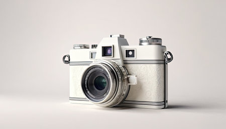 Retro camera on a white background. 3d rendering. Vintage cameraの素材
