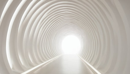 White tunnel with light at the end. 3d render illustration.の素材
