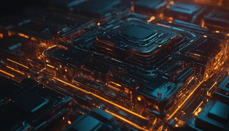 Circuit board futuristic server code processing. 3d rendering toned imageの素材