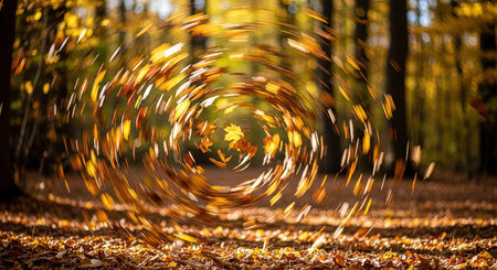 Autumn leaves in the forest. Abstract autumn background with falling leavesの素材