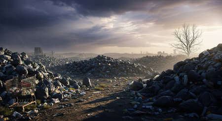 Panoramic view of a huge pile of garbage in the cityの素材