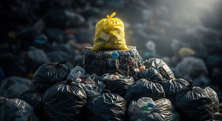 Plastic garbage bag on the pile of garbage. Pollution conceptの素材