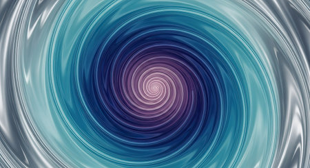 A captivating metallic spiral background features a spectrum of cool colors, transitioning smoothly from bright silver at the edges to a profound purple in the middle. This image evokes a sense of depth and motion.の素材
