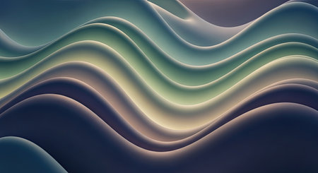 Smooth undulating waves form a seamless layered pattern with gentle light and shadow effects. This serene background features a harmonious blend of muted colors, ideal for contemporary digital applications.の素材