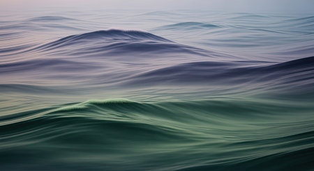 Gentle ocean waves undulate across the water surface, creating a peaceful natural pattern. The cool tones of blue and green evoke a sense of calm and vastness.の素材
