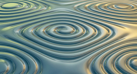 A captivating visual of a polished metallic surface featuring undulating concentric circles, evoking a sense of movement and depth. This fluid pattern is ideal for modern backdrops and digital presentations.の素材