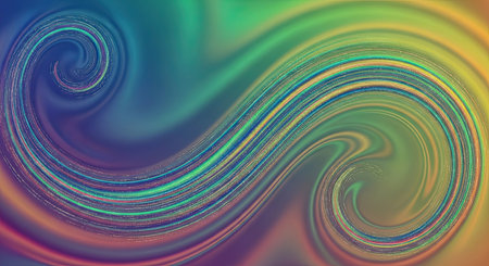 A vibrant rainbow colored fluid swirl background showcases smooth gradient transitions, creating an energetic and dynamic visual effect. This flowing pattern is ideal for modern concepts and digital presentations.の素材