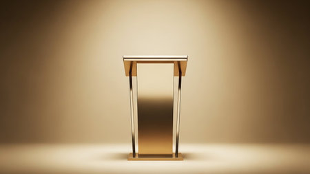 Mockup of golden pedestal or stand for product presentation.の素材