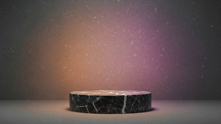 Black marble podium on grey background. 3d render. Abstract minimal scene.の素材