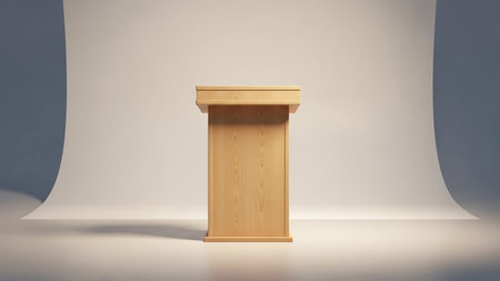 Wooden podium for presentation on white background. 3D rendering.の素材