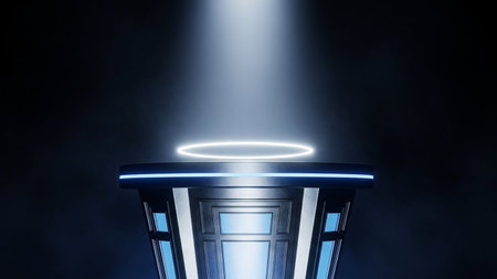 3d rendering of stage spotlight with spotlights. Night show.の素材