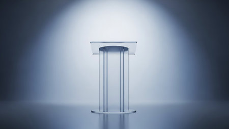 3d rendering of a round podium on a blue background with shadowの素材