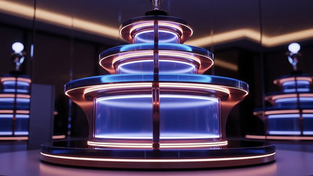 3d render, abstract background, neon lights, modern design.の素材