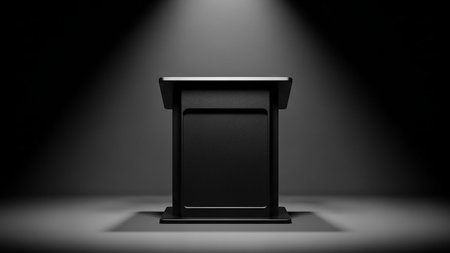 Podium for presentations on a black background. 3D rendering.の素材