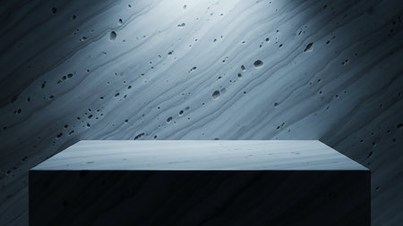 Abstract black and white 3D rendering of empty podium in dark roomの素材
