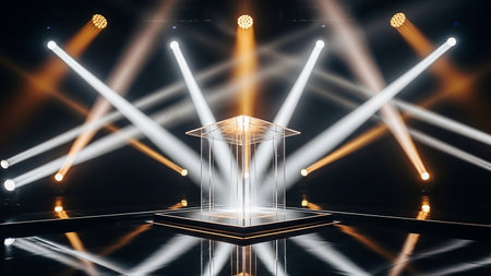 Empty stage with spotlights, 3d rendering. Computer digital drawing.の素材