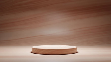 Wooden podium on a brown background. 3d rendering, 3d illustration.の素材