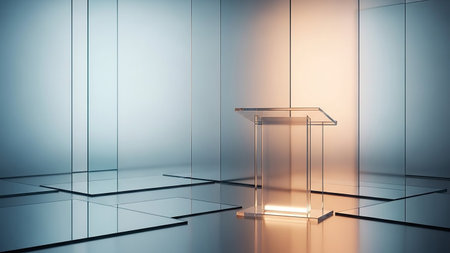 Glass podium on abstract background. Mock up, 3D Renderingの素材