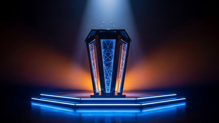 3d render of ramadan kareem lantern on stage backgroundの素材