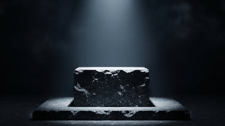 Empty podium in dark room with spotlights. 3D rendering.の素材