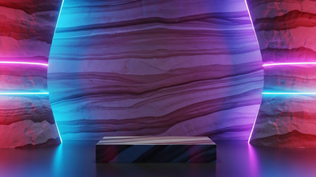 Neon podium for product presentation, mockup, 3d renderingの素材