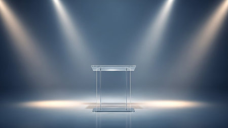 Empty podium with spotlights. Mock up, 3D Renderingの素材