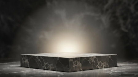 3d rendering of a marble pedestal on a dark background.の素材
