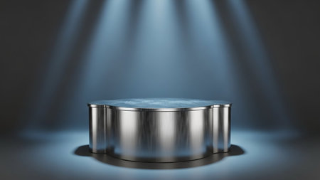 Pedestal with spotlights on dark background. 3D renderingの素材