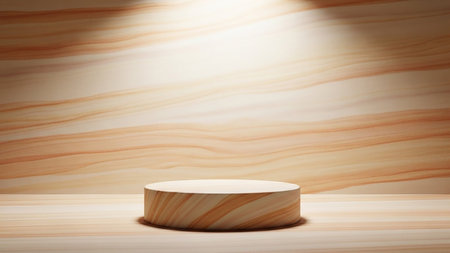 Wooden podium on a wooden background. 3d rendering image.の素材