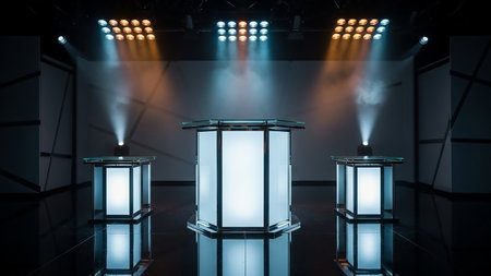 Empty stage with spotlights, 3d rendering. Computer digital drawing.の素材
