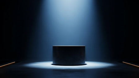 Empty podium in dark room with spotlights. 3D Renderingの素材