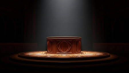 3d rendering of a podium in a dark room illuminated by a spotlightの素材