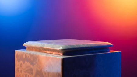 Decorated box on a blue and orange background. Decorative box.の素材