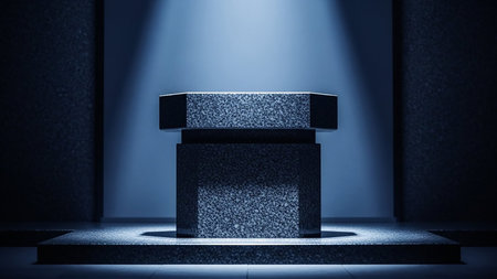 Stage podium illuminated with spotlight. Award ceremony concept. 3D Renderの素材