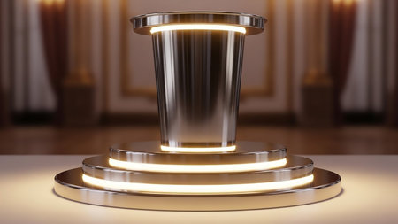 Pedestal with light bulbs. 3d rendering, 3d illustrationの素材