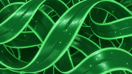 Abstract background made of green twisted ribbons. 3d render illustrationの素材
