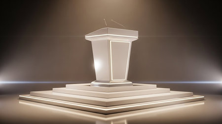3d render of podium with a microphone on a black background.の素材