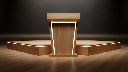 Wooden podium for award ceremony on dark background. 3D renderingの素材