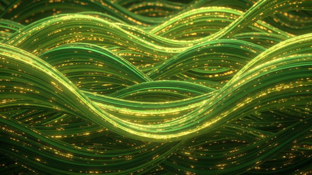 Glowing green lines with bokeh effect. 3D renderingの素材