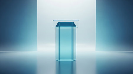 3d rendering of podium or pedestal on colorful gradient background.の素材