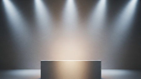3d render of podium or pedestal in empty room with spotlightsの素材