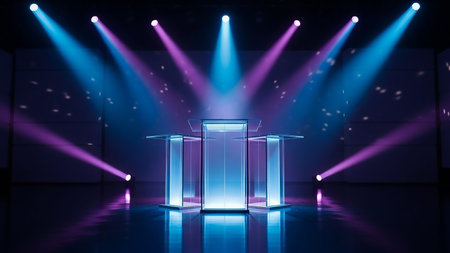 Stage podium with lighting, Stage Podium Scene with for Award Ceremonyの素材