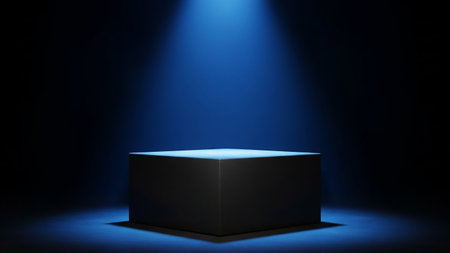Round podium on dark background with spotlights. 3d render.の素材