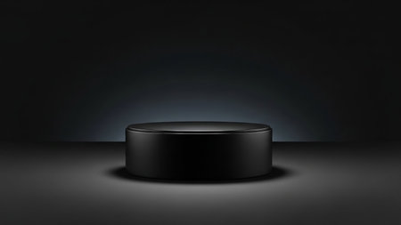 Black round podium on dark background. 3d render, 3d illustrationの素材