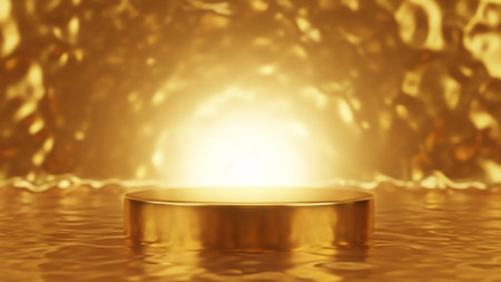 3d render of golden podium on golden background. Scene for product presentation.の素材