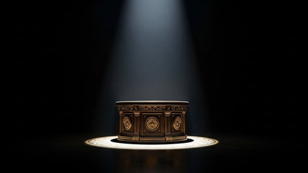 3d rendering of a stage podium illuminated by a beam of lightの素材