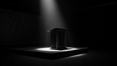 Podium illuminated with spotlight on stage. 3d rendering mock upの素材