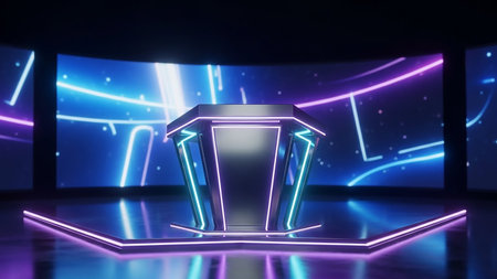 3D rendering of abstract background with neon lights. 3D illustration of futuristic backgroundの素材