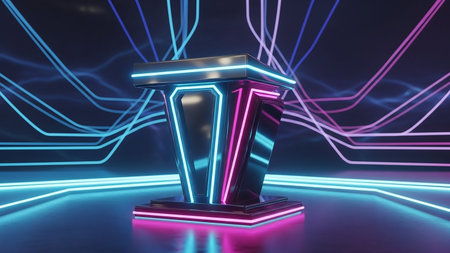3d abstract background with neon lights. podium. 3d illustrationの素材